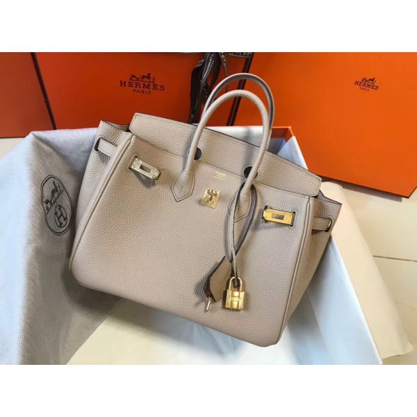 Replica Hermes Birkin 25cm Bag In Beige Clemence Leather GHW