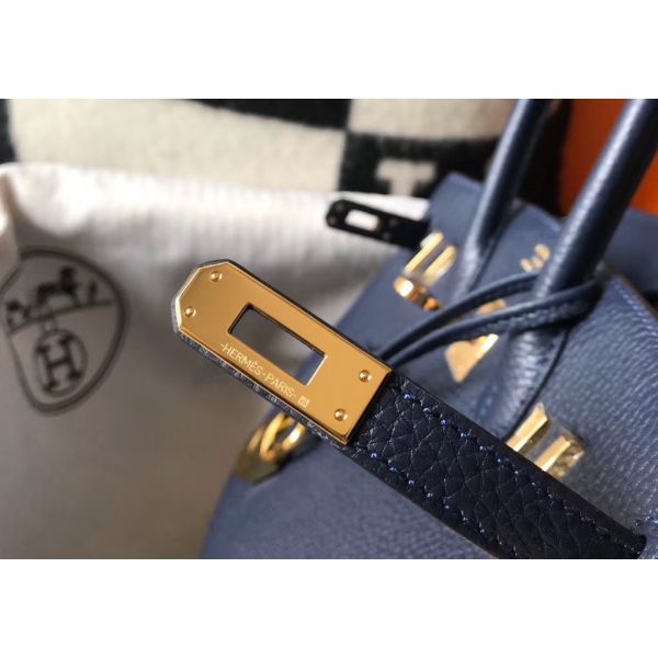 Replica Hermes Birkin 25cm Bag In Navy Blue Clemence Leather GHW