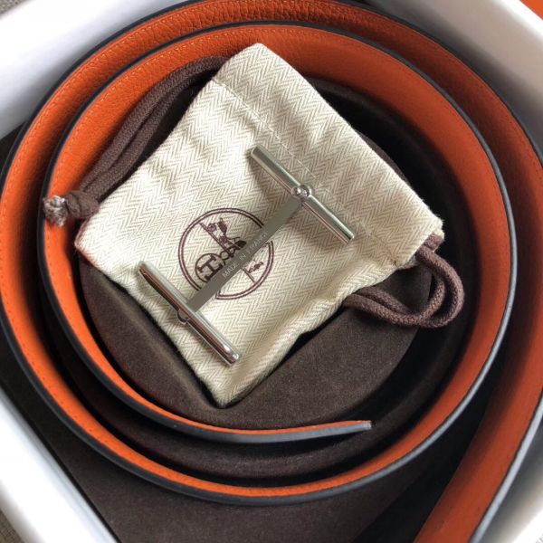 Replica Hermes H d'Ancre Reversible Belt In Orange/Noir Leather Replica Hermes H d'Ancre Reversible Belt In Orange/Noir Leather