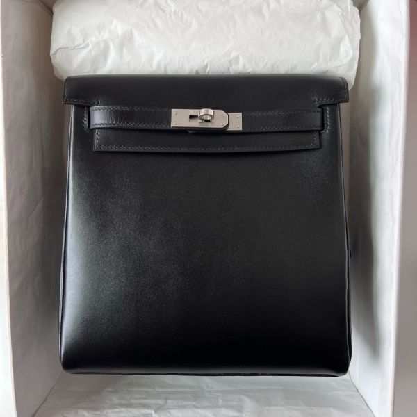 Replica Hermes Kelly Ado Backpack in Black Box Calf Leather