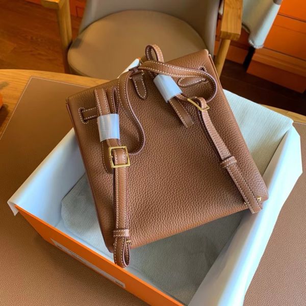 Replica Hermes Kelly Ado Backpack in Gold Clemence Leather