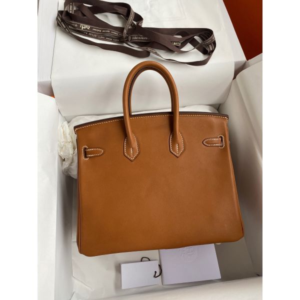 Replica Hermes Birkin 25 Retourne Handmade Bag In Gold Barenia Calfskin