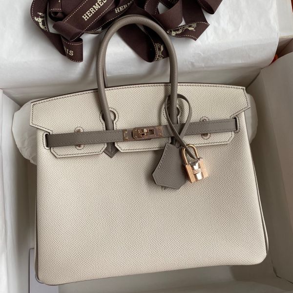 Replica Hermes HSS Birkin 25 Bicolor Bag in Craie and Gris Asphalt Epsom Calfskin