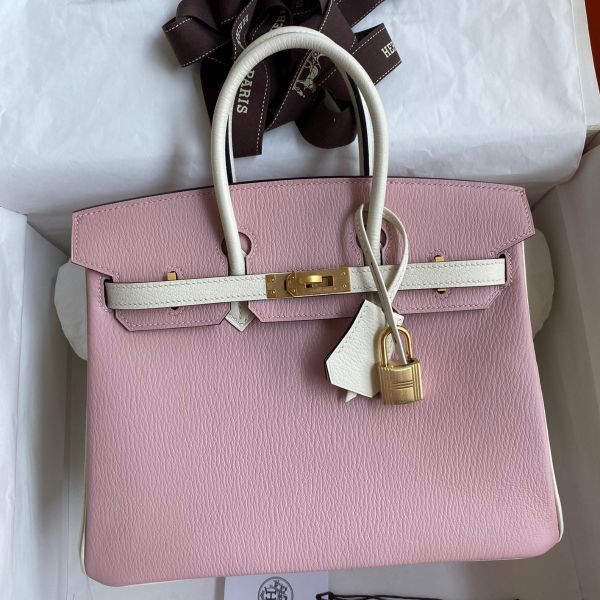 Replica Hermes HSS Birkin 25 Bicolor Bag in Pink and Craie Chevre Mysore Leather