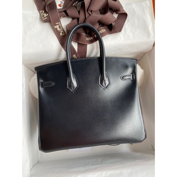 Replica Hermes Birkin 25 Retourne Handmade Bag In Black Box Calfskin