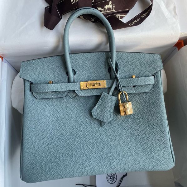 Replica Hermes Birkin 25 Retourne Handmade Bag In Ciel Clemence Leather