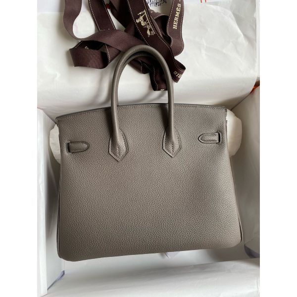 Replica Hermes Birkin 25 Retourne Handmade Bag In Etain Clemence Leather