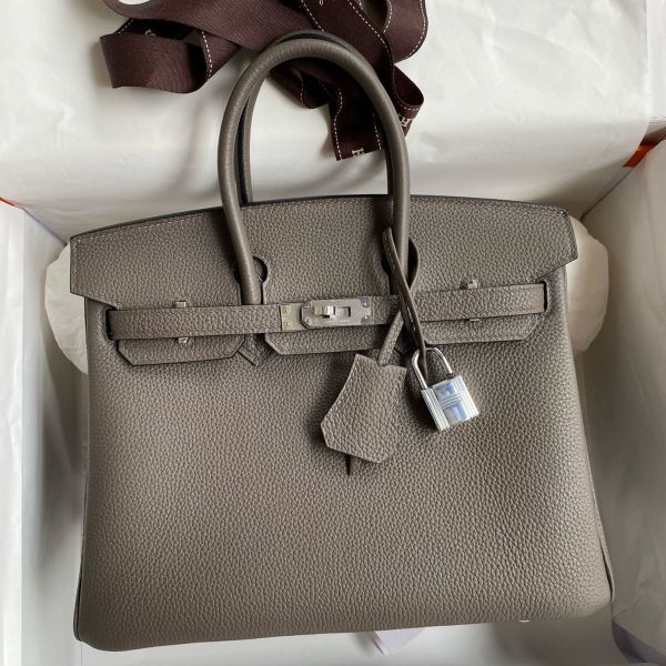 Replica Hermes Birkin 25 Retourne Handmade Bag In Etain Clemence Leather