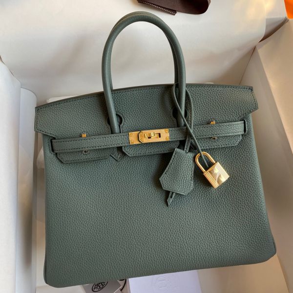 Replica Hermes Birkin 25 Retourne Handmade Bag In Vert Amande Clemence Leather