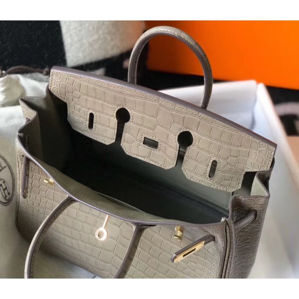 Replica Hermes Birkin 25cm Bag In Taupe Embossed Crocodile Leather