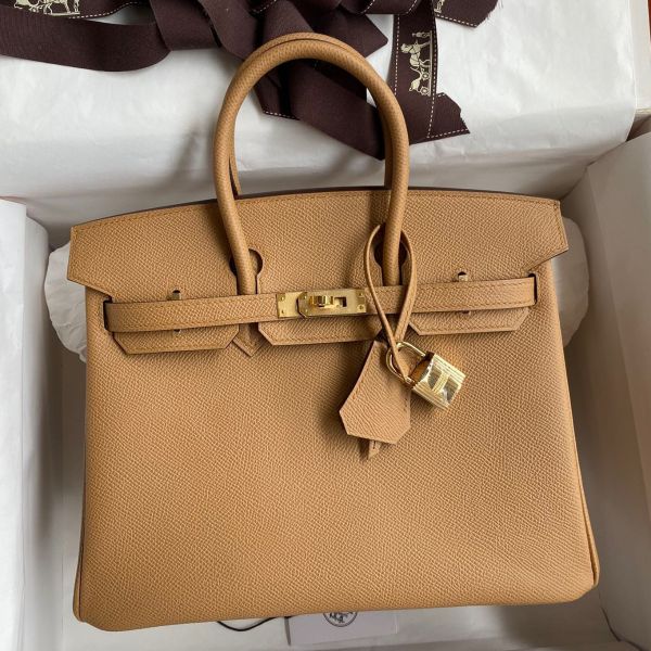 Replica Hermes Birkin 25 Retourne Handmade Bag In Biscuit Epsom Calfskin