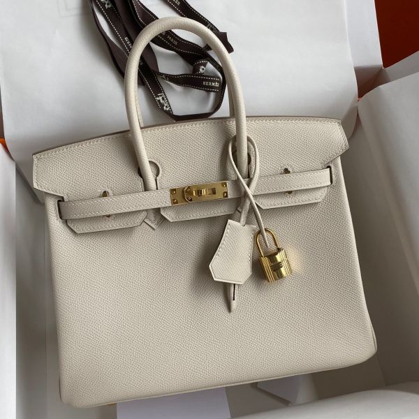 Replica Hermes Birkin 25 Retourne Handmade Bag In Craie Epsom Calfskin
