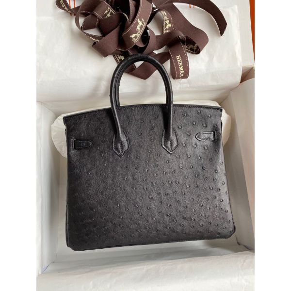 Hermes black ostrich birkin bag top