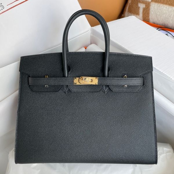 Replica Hermes Birkin 25 Sellier Handmade Bag In Black Epsom Calfskin