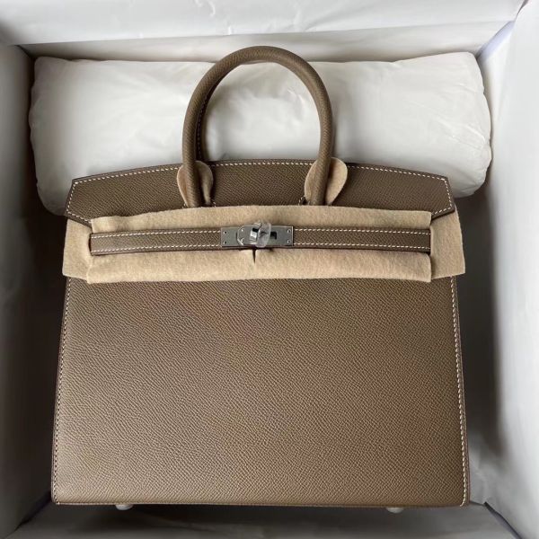 Replica Hermes Birkin 25 Sellier Handmade Bag In Taupe Epsom Calfskin