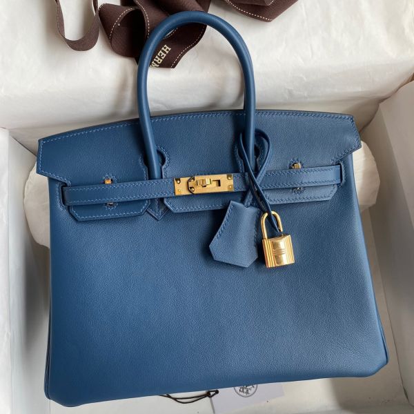 Replica Hermes Birkin 25 Retourne Handmade Bag In Deep Blue Swift Calfskin