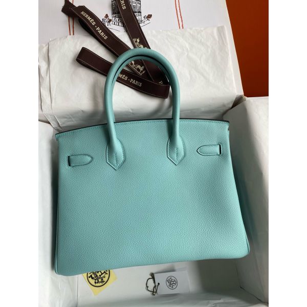 Replica Hermes Birkin 30 Retourne Handmade Bag In Blue Atoll Clemence Leather