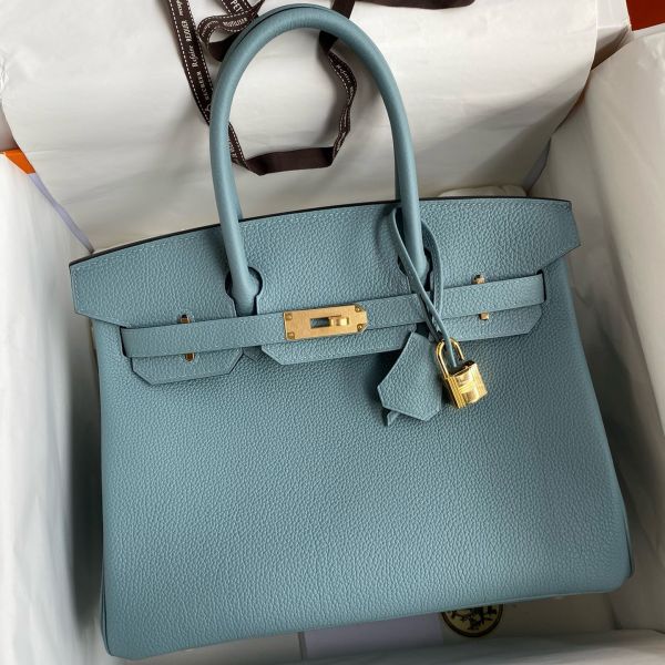 Replica Hermes Birkin 30 Retourne Handmade Bag In Ciel Clemence Leather