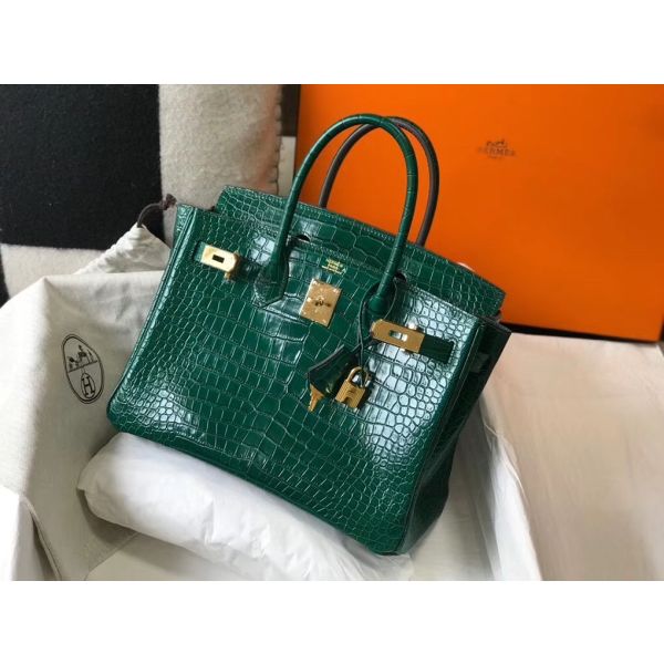 Replica Hermes Birkin 30cm Bag In Green Embossed Crocodile Leather