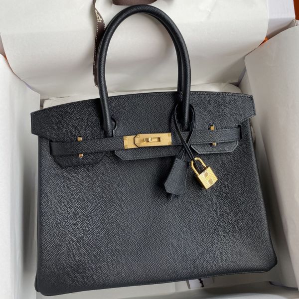 Replica Hermes Birkin 30 Retourne Handmade Bag In Black Epsom Calfskin