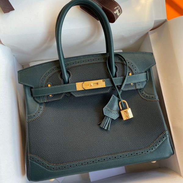 Replica Hermes Ghillies Birkin 30cm Limited edition Bag In Green Calfskin