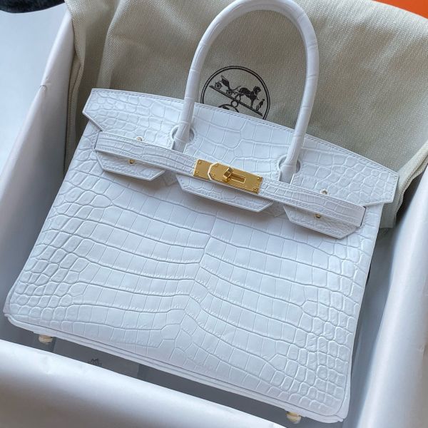 Replica Hermes Birkin 30 Handmade Bag In White Crocodile Niloticus Matte Skin