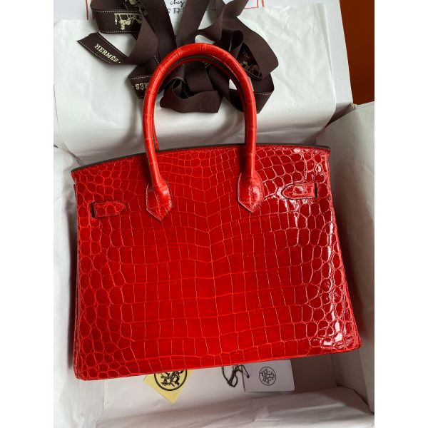 Replica Hermes Birkin 30 Handmade Bag In Red Crocodile Niloticus Shiny Skin