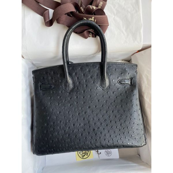Hermes black ostrich birkin bag clearance
