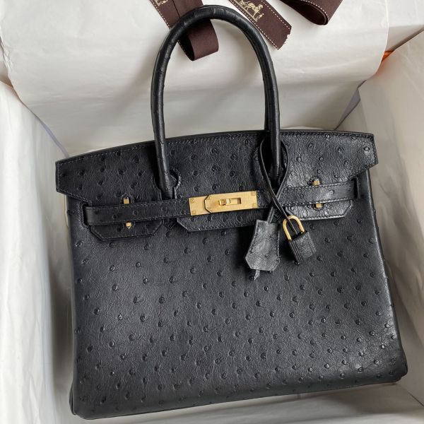 Replica Hermes Birkin 30 Retourne Handmade Bag In Black Ostrich Leather