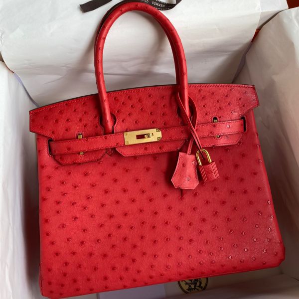 Replica Hermes Birkin 30 Handmade Bag In Red Ostrich Skin
