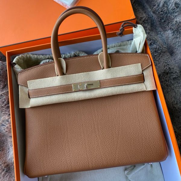 Replica Hermes Birkin 30 Retourne Handmade Bag in Gold Togo Leather