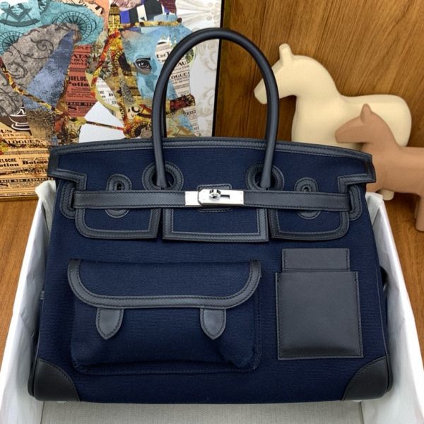 Replica Hermes Cargo Birkin 35cm Limited edition Bag in Navy Blue Canvas