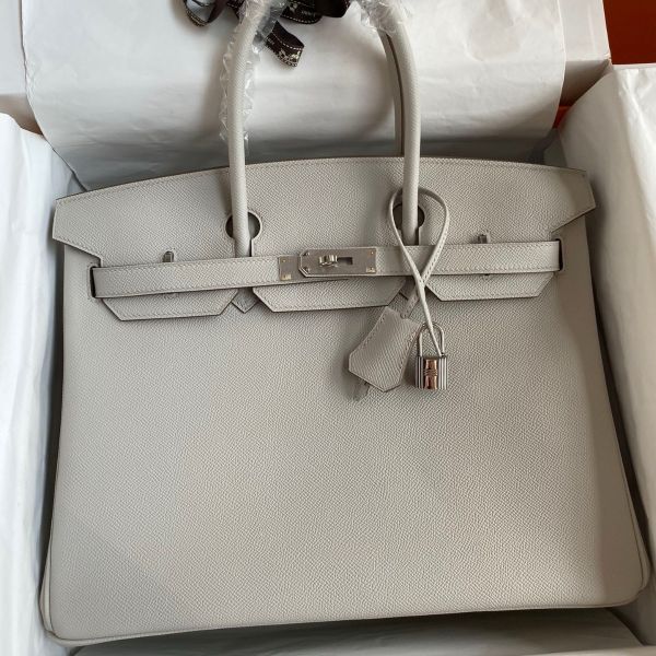 Replica Hermes Birkin 35 Retourne Handmade Bag in Pearl Grey Epsom Calfskin