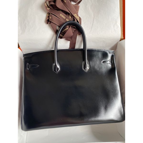 Replica Hermes Birkin 40 Retourne Handmade Bag In Black Box Calfskin