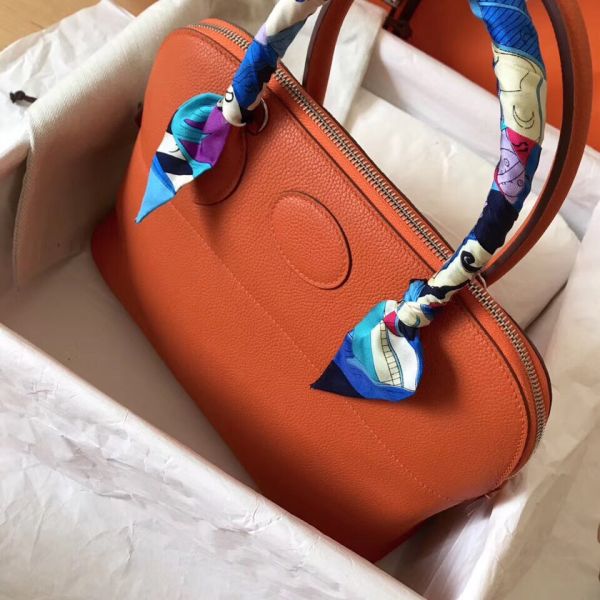 Replica Hermes Bolide 35 Handmade Bag In Orange Clemence Leather Replica Hermes Bolide 35 Handmade Bag In Orange Clemence Leather