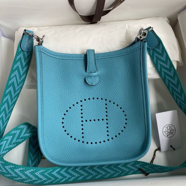 Replica Hermes Evelyne Mini Handmade Bag in Blue du Nord Clemence Leather