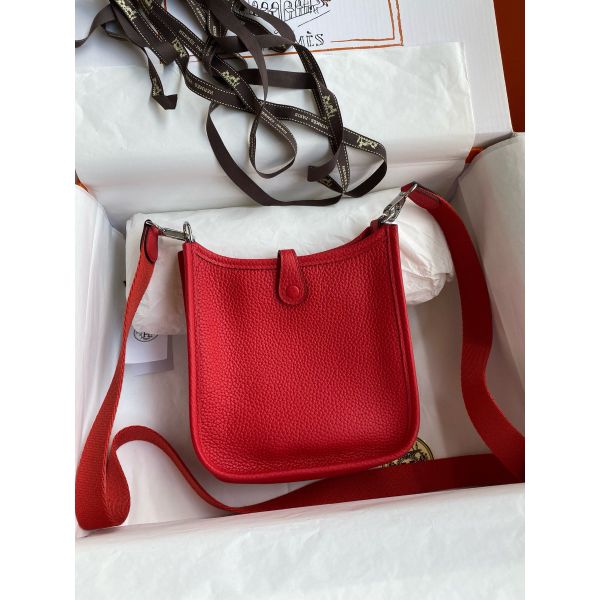 Replica Hermes Evelyne Mini Handmade Bag in Red Clemence Leather