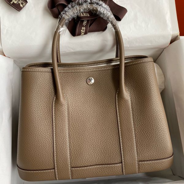 Replica Hermes Garden Party 30 Handmade Bag in Taupe Clemence Leather