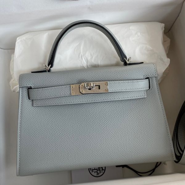 Replica Hermes Kelly Mini II Sellier Handmade Bag In Blue Glacier Epsom Calfskin
