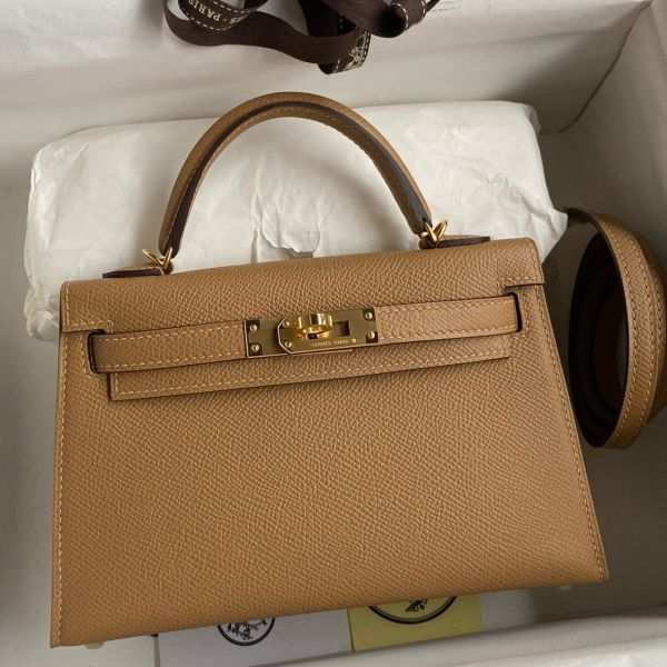 Replica Hermes Kelly Mini II Sellier Handmade Bag In Chai Epsom Calfskin
