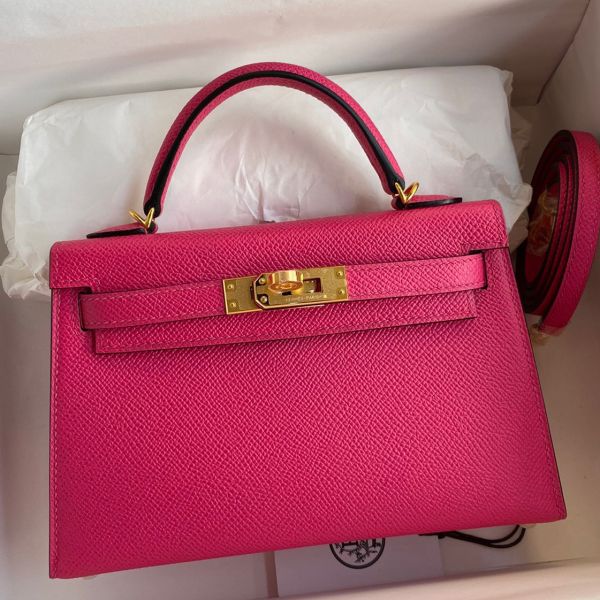 Replica Hermes Kelly Mini II Sellier Handmade Bag In Rose Red Epsom Calfskin