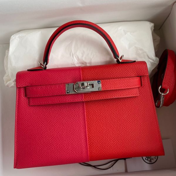 Replica Hermes Kelly Mini II Sellier Tri color Bag In Red Rose Extreme Blue Epsom Calfskin