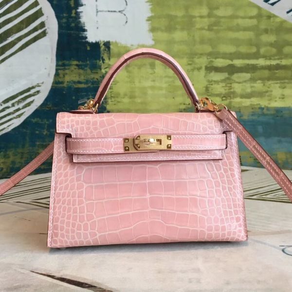 Replica Hermes Kelly Mini II Handmade Bag In Nude Alligator Crocodile