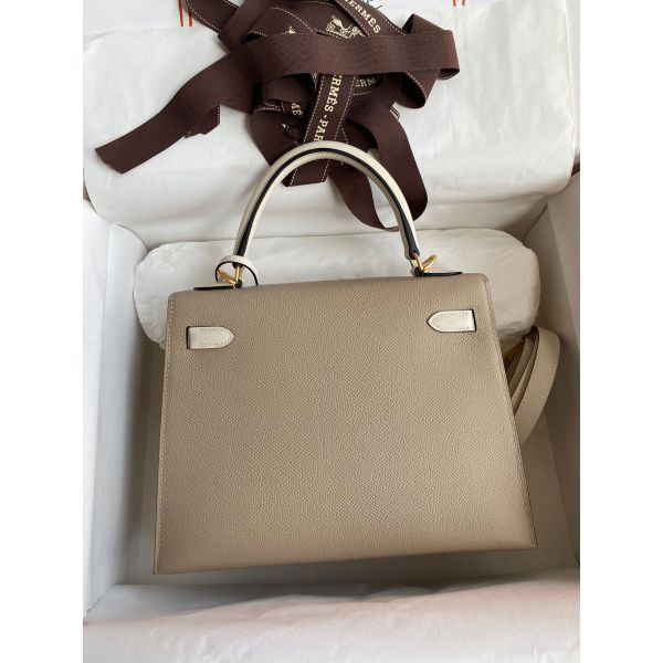 Replica Hermes Kelly Sellier 25 Bicolor Bag in Trench and Craie Epsom Calfskin