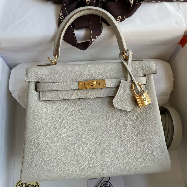 Replica Hermes Kelly Retourne 25 Handmade Bag In Beton Clemence Leather