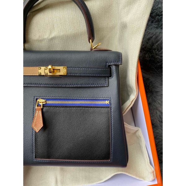 Replica Hermes Kelly Colormatic 25 Handmade Bag in Blue Nuit Swift Leather