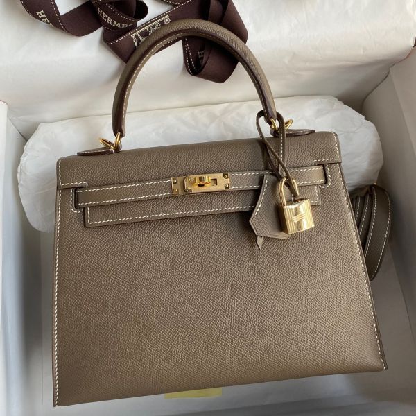 Replica Hermes Kelly Sellier 25 Handmade Bag In Taupe Epsom Calfskin
