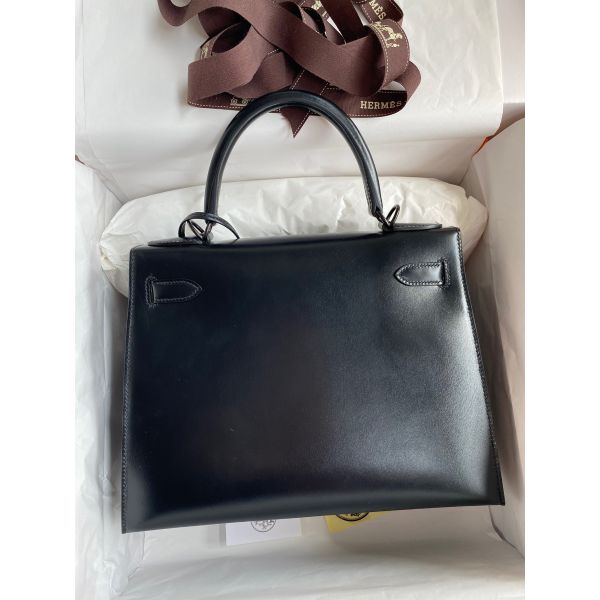 Replica Hermes Kelly Sellier 28 Handmade Bag In Black Box Calfskin