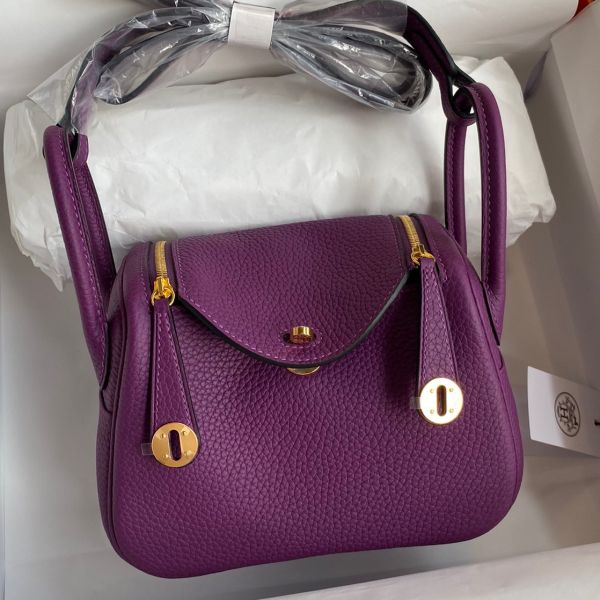 Replica Hermes Mini Lindy Handmade Bag In Anemone Clemence Leather