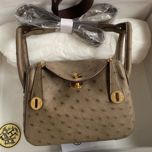 Replica Hermes Mini Lindy Handmade Bag In Taupe Ostrich Leather